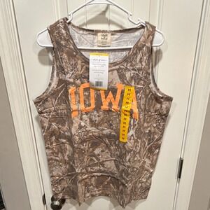 State of Mine Iowa Hawkeyes Camo Tank Top Shirt Brown/Orange Size M NWT